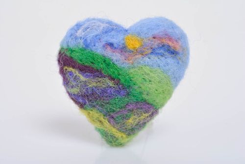 Small colorful heart shaped handmade felted wool brooch designer accessory - MADEheart.com