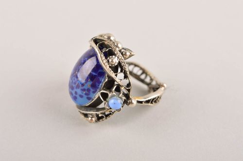 Metall Ring handgeschaffen Ring am Finger stilvoller Damen Modeschmuck blau - MADEheart.com