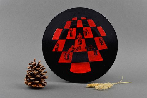 Расписная тарелка ручной работы глиняная посуда керамическая тарелка Шахматы - MADEheart.com