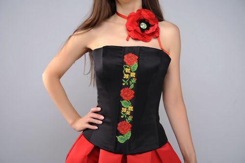 Robe corset rouge noire ethnique  - MADEheart.com