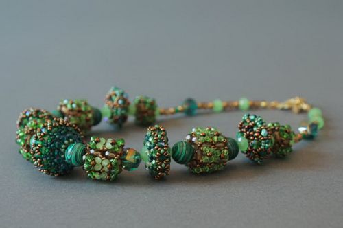Handmade beaded necklace with decorative stones - MADEheart.com