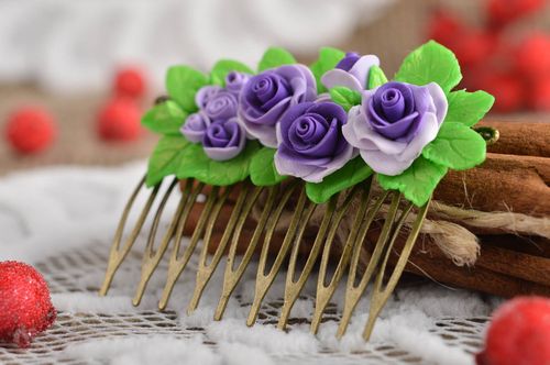 Handmade polymer clay comb flower hair accessory stylish hair comb gift - MADEheart.com
