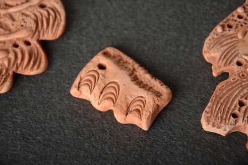 Homemade small ceramic craft blank for pendant making with embossed pattern - MADEheart.com