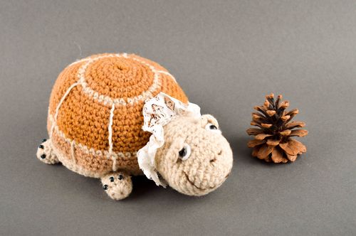Handmade unusual turtle toy beautiful knitted toy designer textile toy - MADEheart.com