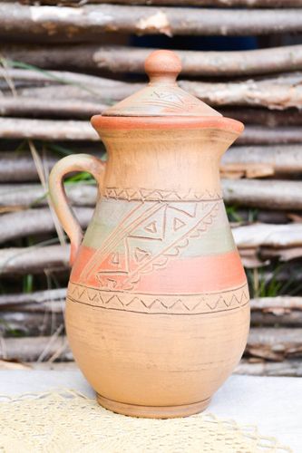 30 oz handcrafted clay milk jug great pottery gift for any woman 10 inches, 1,8 lb - MADEheart.com