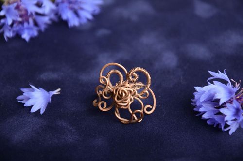 Handmade designer wire wrap copper jewelry ring with beads for women - MADEheart.com