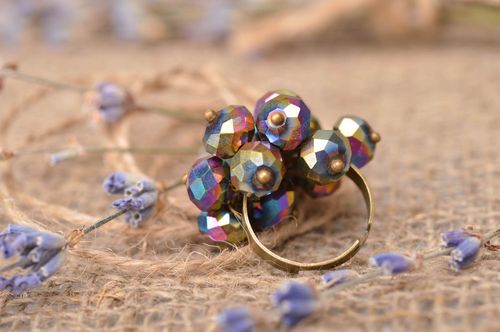 Beautiful handmade metal ring with glass beads jewelry trends gifts for her - MADEheart.com