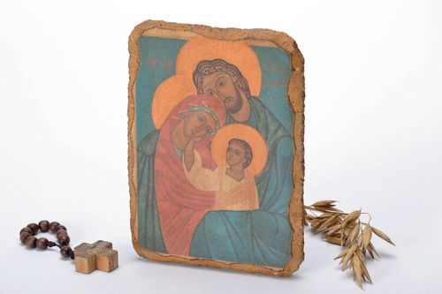 Reprodução do ícone na madeira A Sagrada Família - MADEheart.com