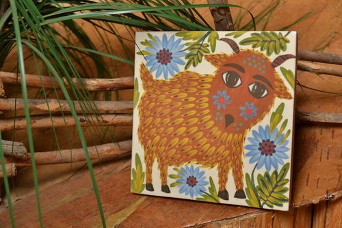Handmade decorative painted tile made of clay for childrens room wall panel - MADEheart.com
