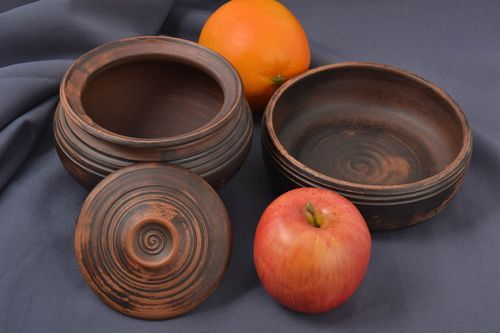 Topf aus Ton handgeschaffen Schüssel Keramik ungewöhnlich Keramik Set modern - MADEheart.com