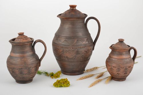 Set of three 60, 30, 15 oz classic handmade pitchers for water, coffee, milk, or wine - MADEheart.com