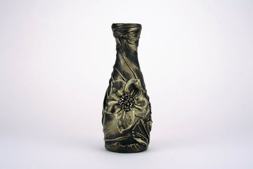 11 inches table vase decorated with leather 1,22 lb - MADEheart.com