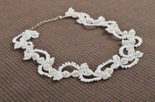 Stylish handmade beaded necklace woven necklace tatting jewelry designs - MADEheart.com