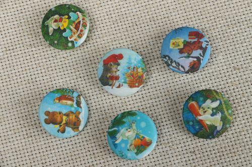 Boutons décoratifs faits main en coton naturel et plastique 6 pièces Noël  - MADEheart.com