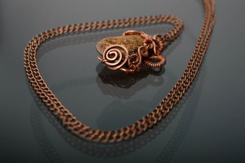 Copper pendant with natural bronzite stone - MADEheart.com