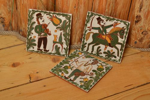 Conjunto de azulejos de cerámica hechos a mano hermosos para decoración 3 piezas - MADEheart.com
