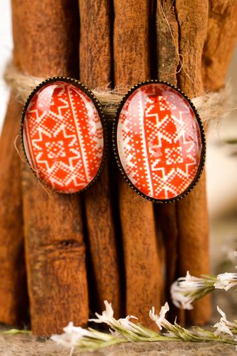 Handmade earrings with print cabochon jewelry vintage earrings with charms - MADEheart.com