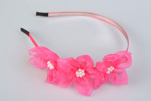 Serre-tête femme rose de créateur fait main avec fleurs accessoire original - MADEheart.com