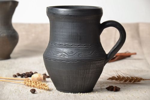 25 oz handmade black ceramic milk decanter with handle 1,7 lb - MADEheart.com