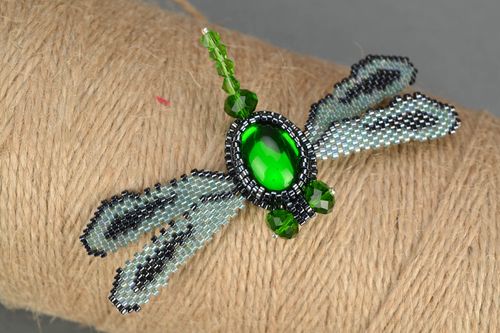 Beaded brooch with glass Dragonfly - MADEheart.com