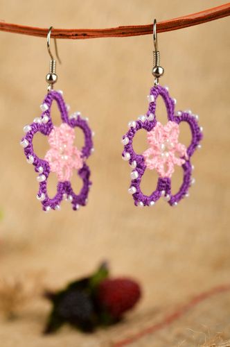 Handmade woven flower earrings textile earrings fashion accessories for girls - MADEheart.com