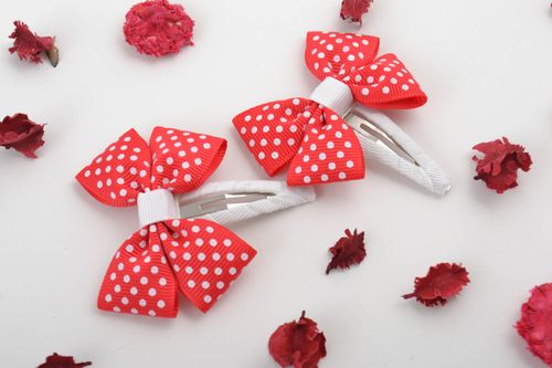 Set of 2 hair clips handmade hair accessories hair bows gifts for girls - MADEheart.com