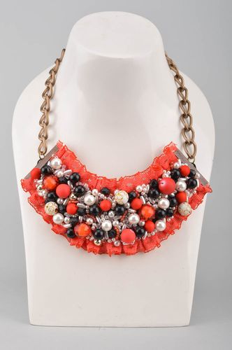 Designer beautiful massive necklace on chain made of metal with beads and lace - MADEheart.com