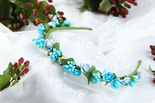Serre-tête fleurs bleu ciel Bijou fait main tendance fin Accessoire cheveux - MADEheart.com