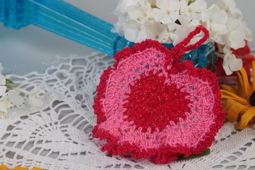 Red textile for home handmade crocheted pot holder designer kitchen supplies - MADEheart.com