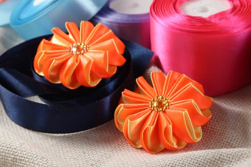 Fleurs pour bijoux fait main Fleur en ruban orange Fourniture bijoux originale - MADEheart.com