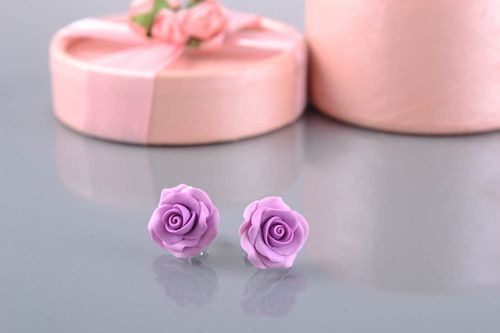Polymer clay stud earrings in the shape of roses - MADEheart.com