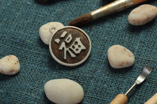 Handmade Chinese pendant accessory with runes polymer resin jewelry for women - MADEheart.com