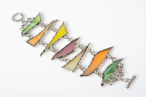 Bracelet fait main multicolore de métal et verre large accessoire de créateur - MADEheart.com