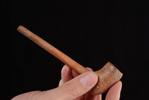 Red clay smoking pipe - MADEheart.com