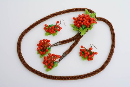 Set of beaded jewelry cord necklace and earrings handmade accessories Kalina - MADEheart.com
