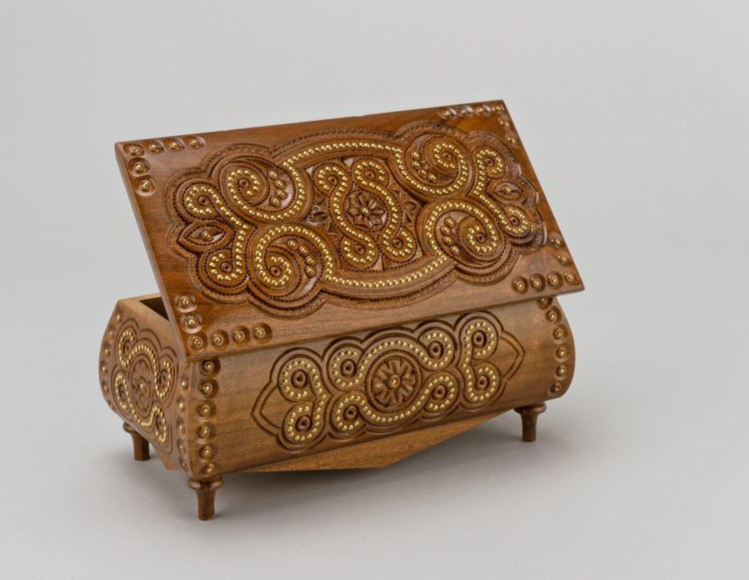 Wooden box with carving and inlay photo 2