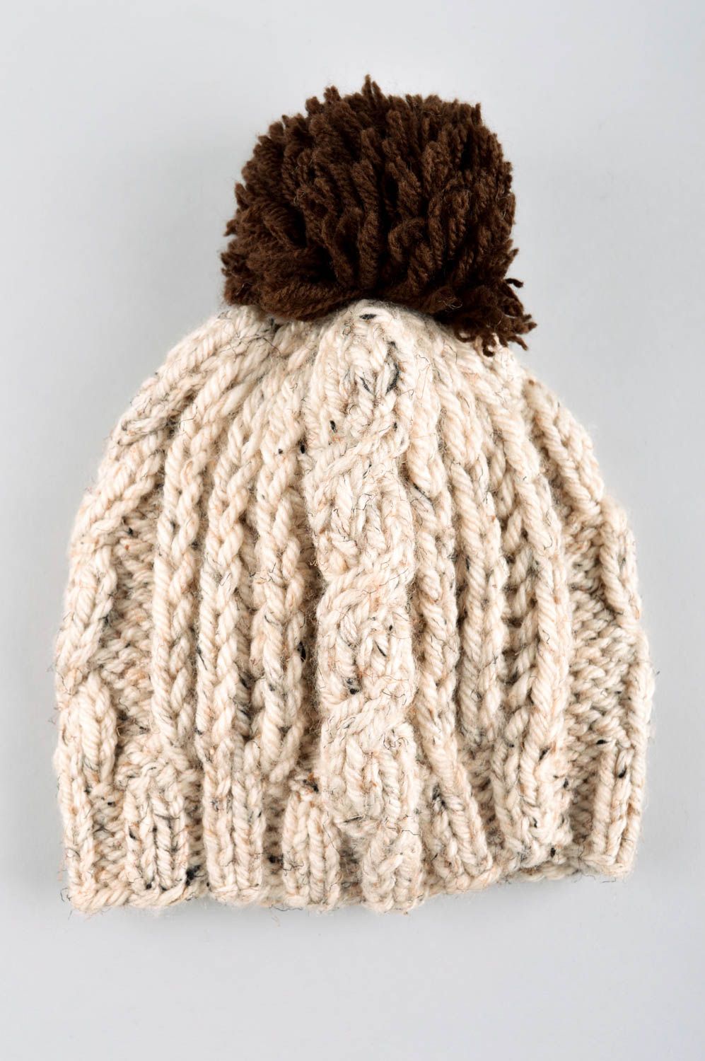 Handmade womens headwear warm winter cap unusual knitted cap with pompon photo 5