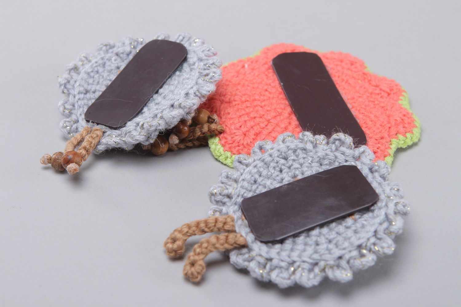 Aimants frigo en laine brebis ensemble de 3 pièces faits main tricotés photo 3
