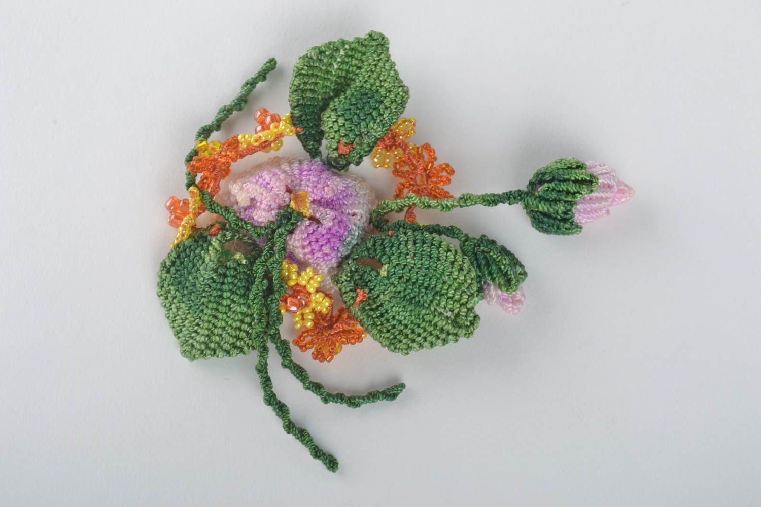 Брошь цветы красивая украшение ручной работы аксессуар в технике макраме-анкарс фото 4