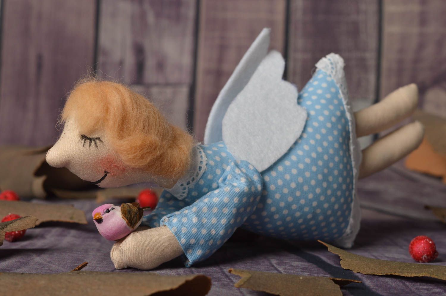 Игрушка ручной работы игрушка ангел с росписью оригинальная игрушка голубая фото 1