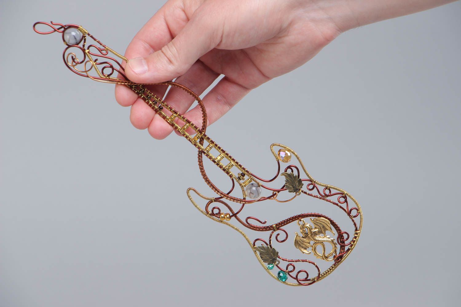 Wire wrap Figurine Gitarre aus Draht Designer Deko Element handgemacht  foto 5