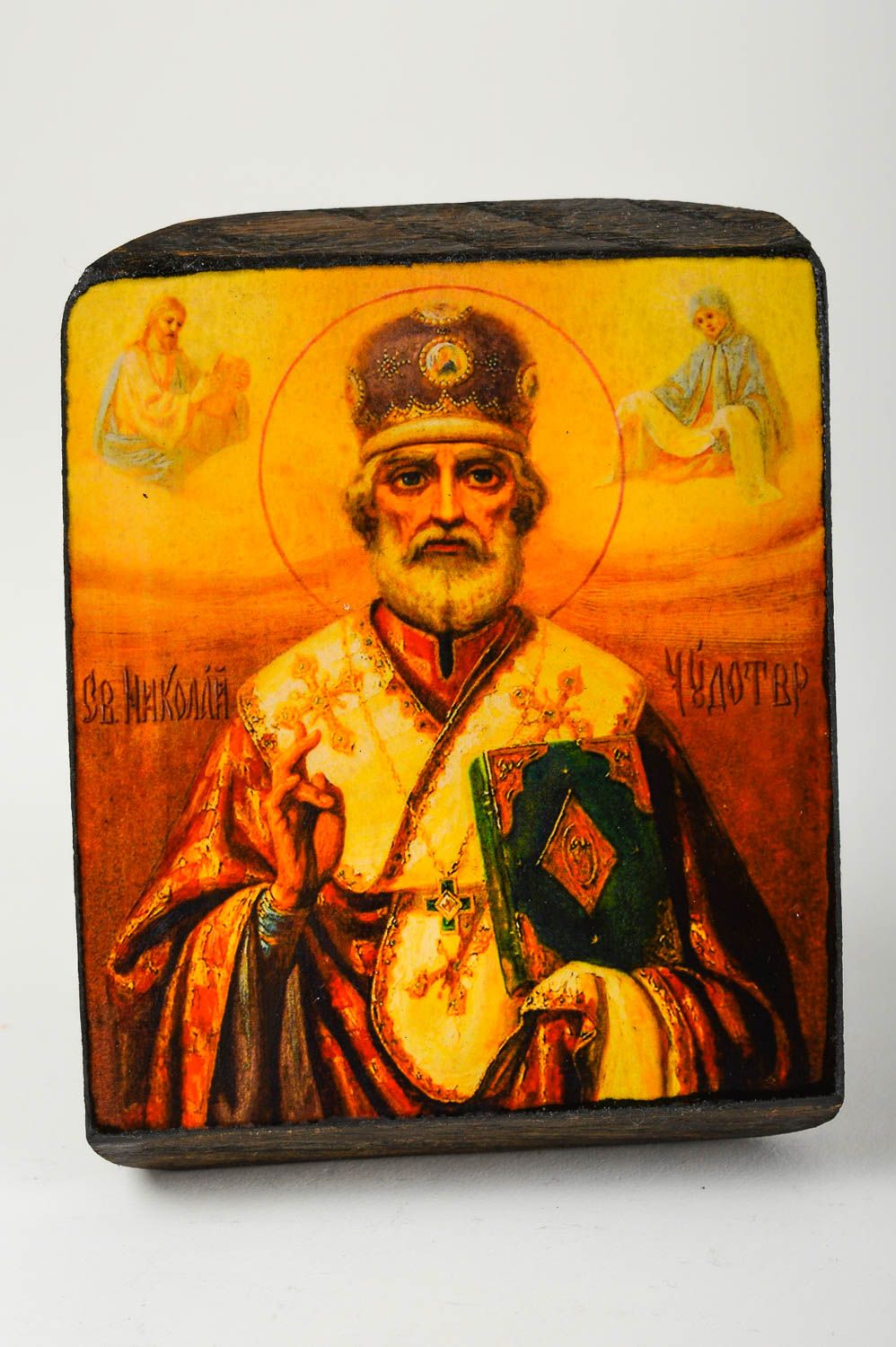 Изделие ручной работы деревянная икона Николая Чудотворца православная икона фото 2