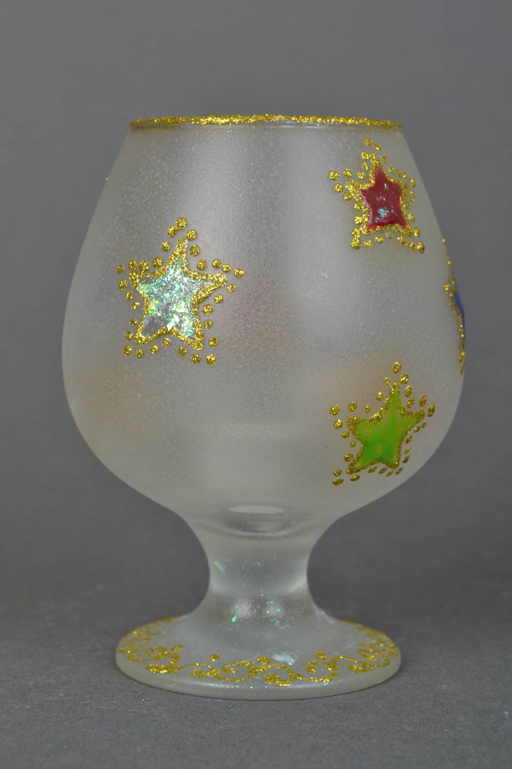 Candelero original en forma de copa de cristal en técnica de decoupage foto 5
