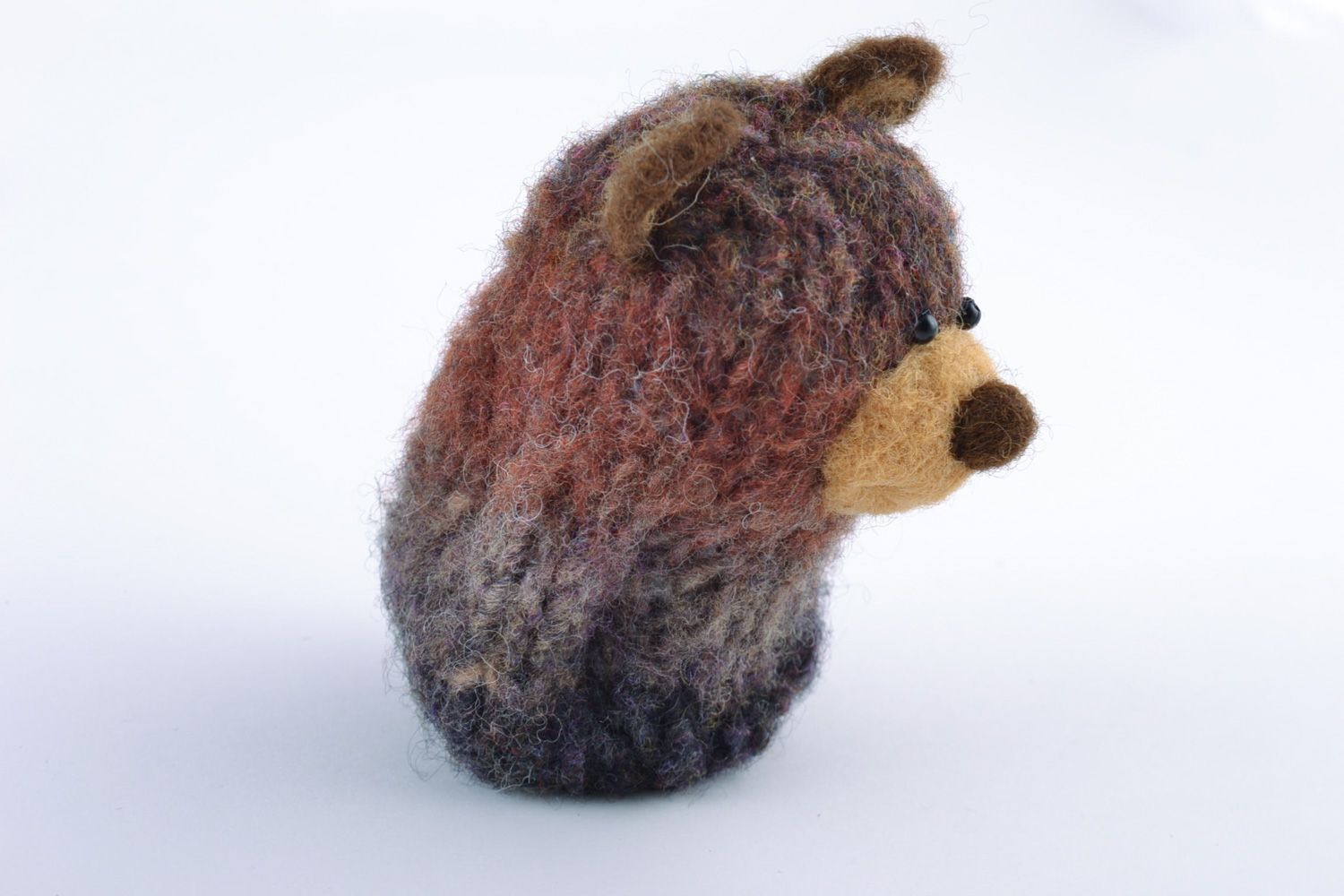 Brown handmade crochet toy bear with felted elements for children photo 4