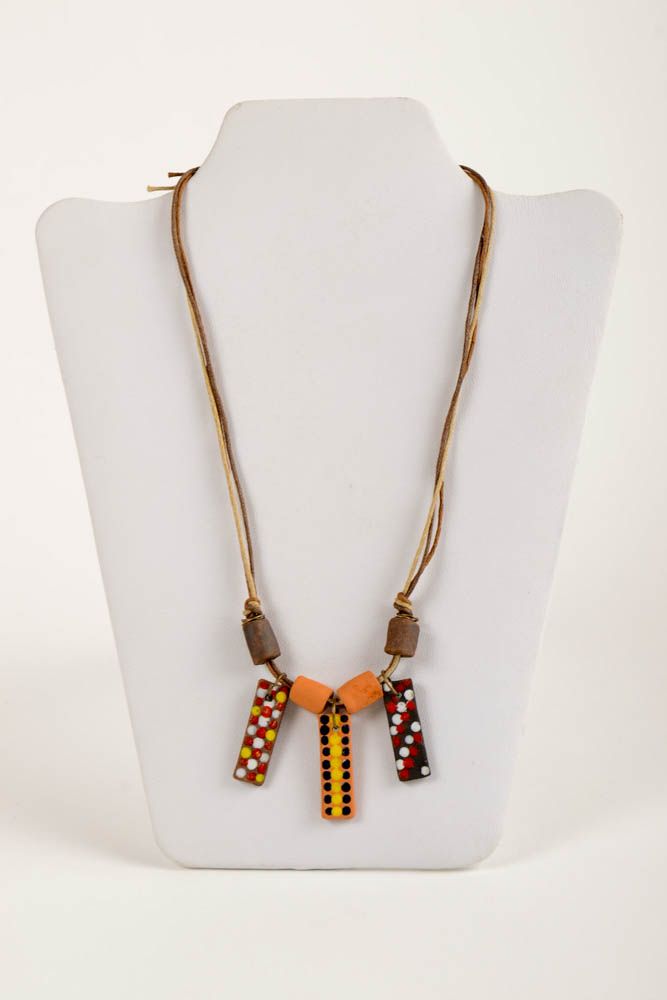 Handmade beaded necklace unusual stylish accessory ceramic necklace gift photo 2