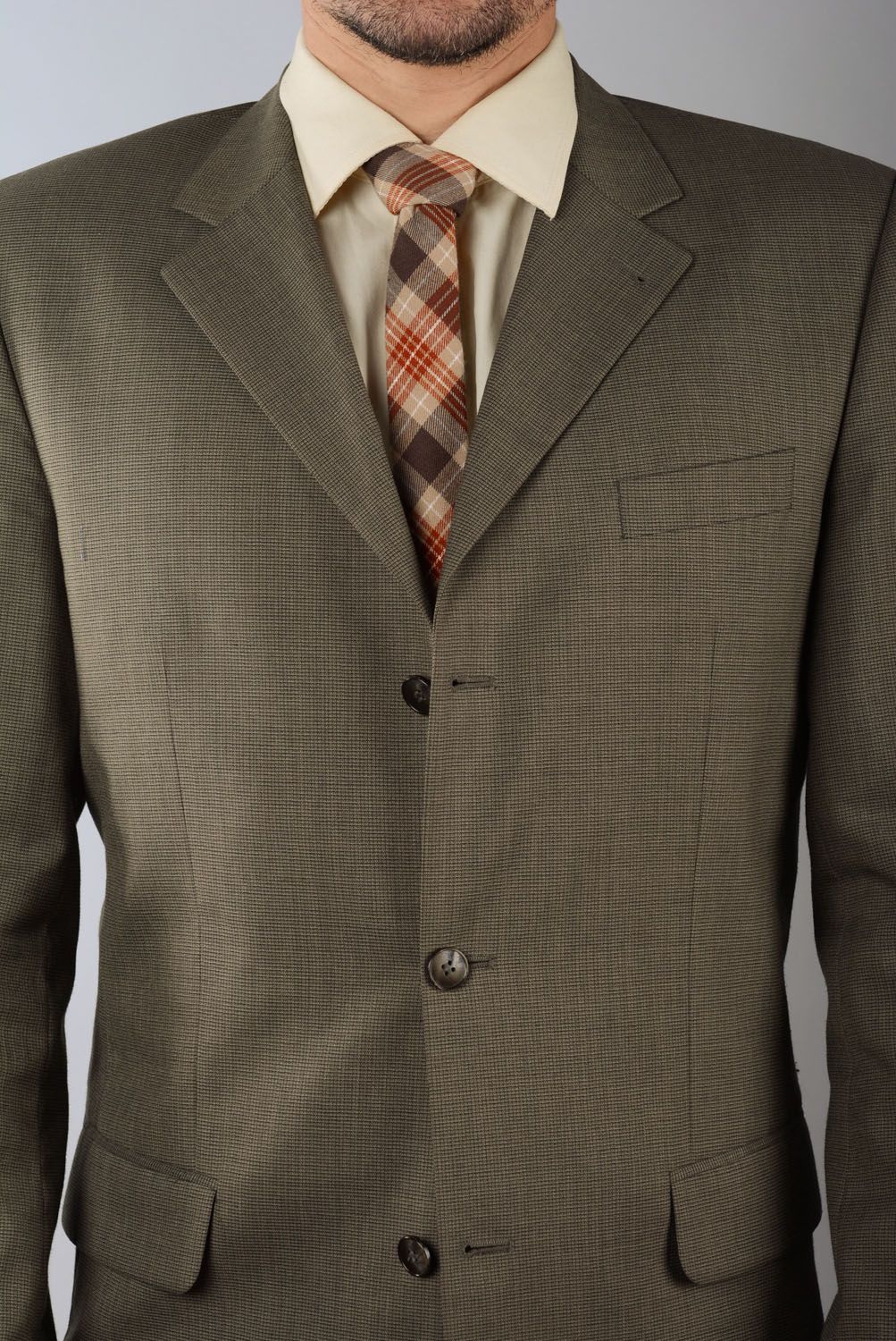 Cravate à carreaux terre cuite en tweed photo 4