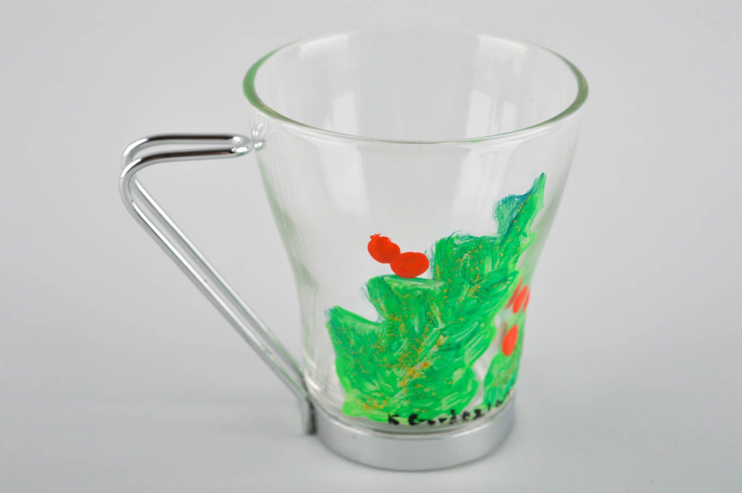 Glas Tasse handgeschaffen Designer Geschirr schön Geschenk für Freundin 200 ml foto 2