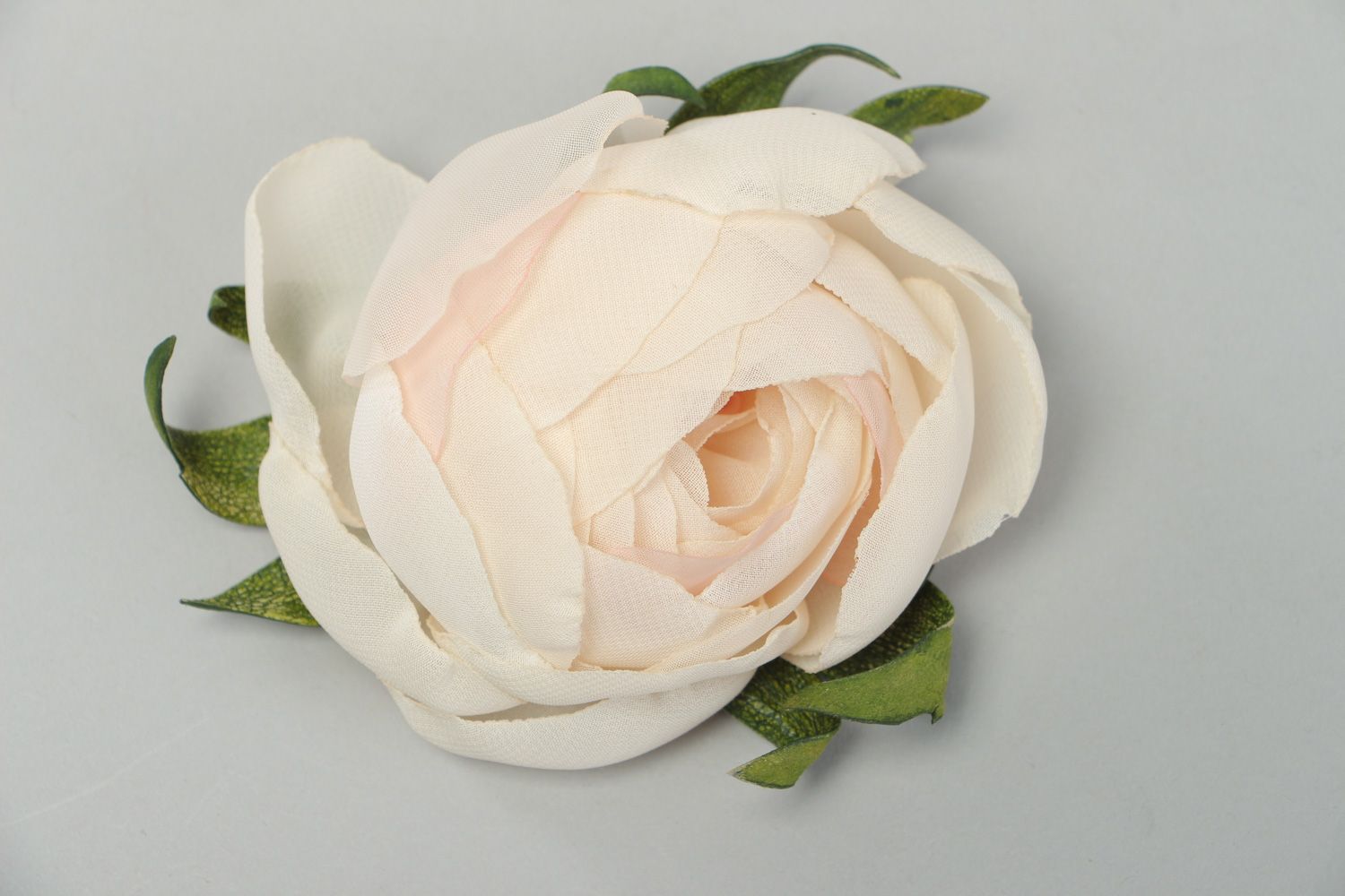 Handmade women's designer chiffon flower brooch of gentle cream color photo 1