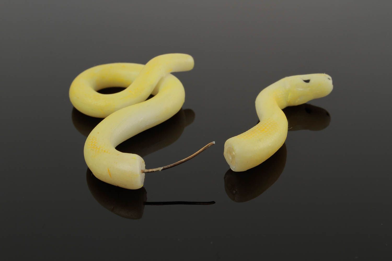 Серьги-протяжки украшение ручной работы серьги из полимерной глины Желтая змея фото 4