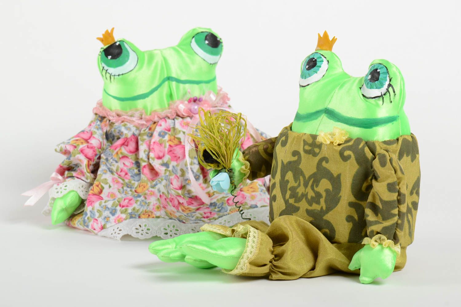 Handmade soft toy of frog for children and home interior set of two items  photo 5